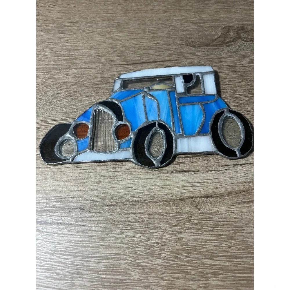 Stained Glass Blue Vintage Car Ornament Sun Catcher Window‎ Decor